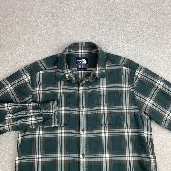 The North Face Mens Size Large Green Plaid Hiking Camping Outdoor Flannel Shirt - Picture 1 of 15
